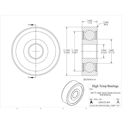 Picture of 10mm 6300 High Temperature 250 °C Shielded ZZ C4 Bearing