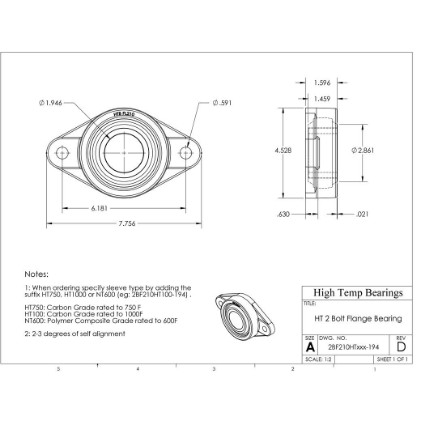 Picture of 1-15/16" 750 °F Carbon 2 Bolt Flange Bearing