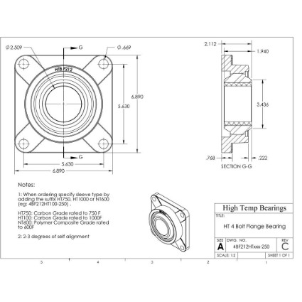 Picture of 2-1/2" 750 °F Carbon 4 Bolt Flange Bearing