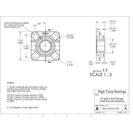 Picture of 65mm Split 4 Bolt Flange Mounted 750 °F Carbon Bearing