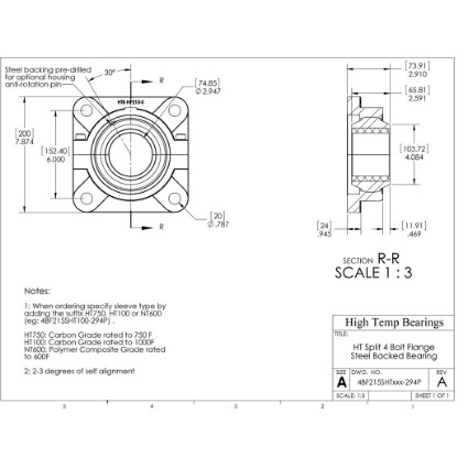 Picture of 2-15/16" Split 4 Bolt Flange Mounted 750 °F Carbon Bearing