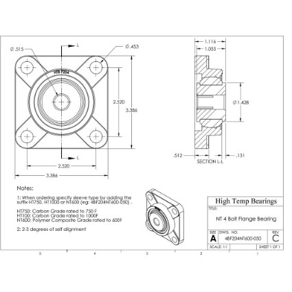 Picture of 1/2" 500 °F PTFE 4 Bolt Flange Bearing