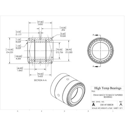 Picture of 70mm Back to Back Tapered Bearing 33014T1088DB