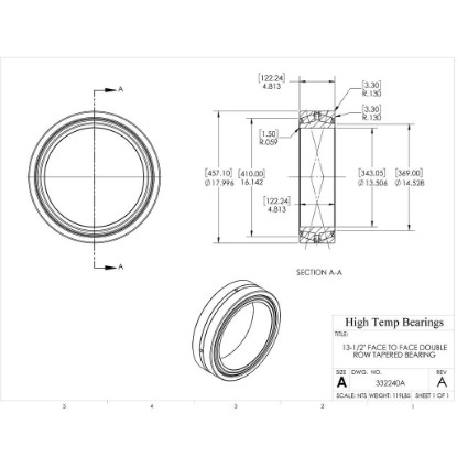 Picture of 13-1/2" Face to Face Double Row Tapered Bearing 332240A