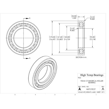 Picture of 95mm Cylindrical Roller Bearing NUP219ECP