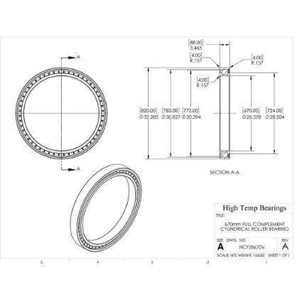 Picture of 670mm Full Complement Cylindrical Roller Bearing NCF28670V