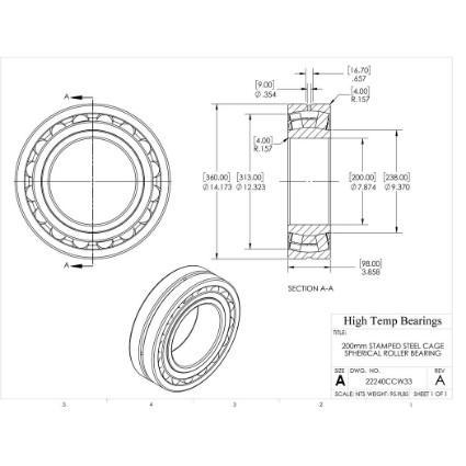 Picture of 200mm Stamped Steel Cage Spherical Roller Bearing