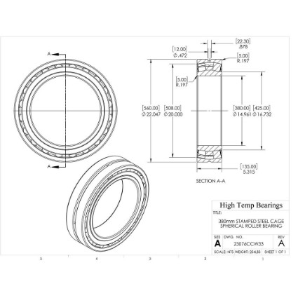 Picture of 380mm Stamped Steel Cage Spherical Roller Bearing